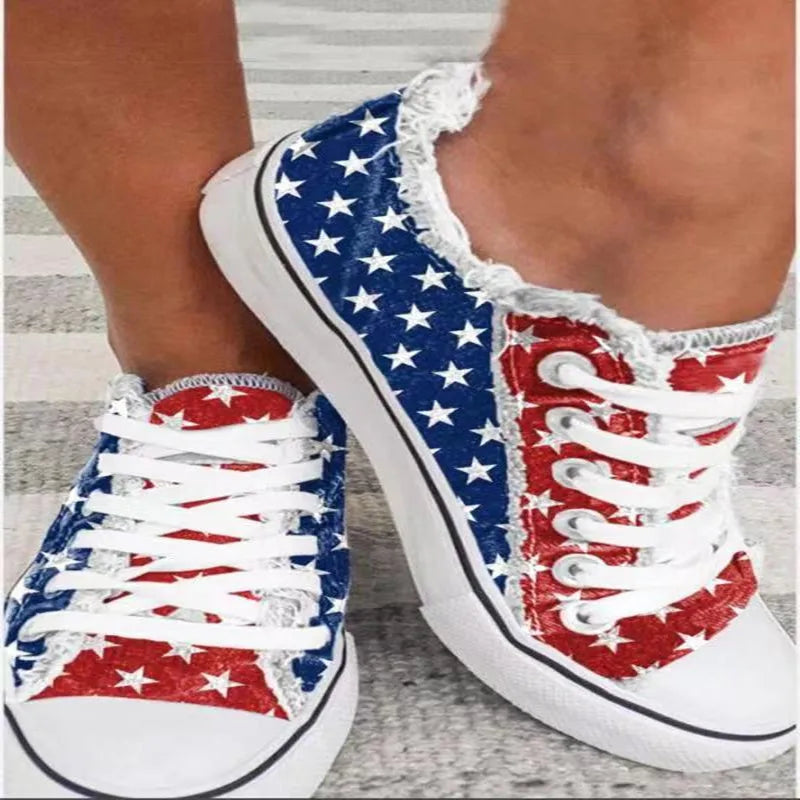 2022 New Women Comfortable  Denim Canvas Flats Flower Vulcanized Female Summer Fashion Lace-up Sneakers Ladies Casual Shoes