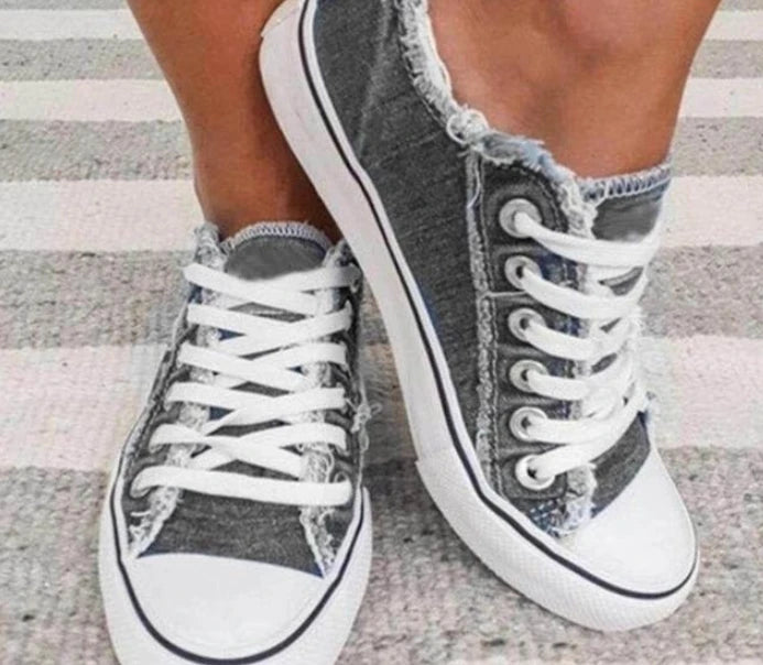 2022 New Women Comfortable  Denim Canvas Flats Flower Vulcanized Female Summer Fashion Lace-up Sneakers Ladies Casual Shoes