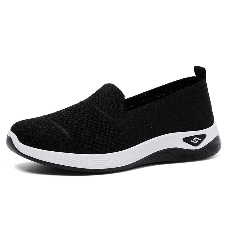 2025 Breathable Wedge Heel Loafers Women Spring Summer Slip On Knitted Sports Shoes Woman Anti Slip Soft Sole Walking Lady Shoes
