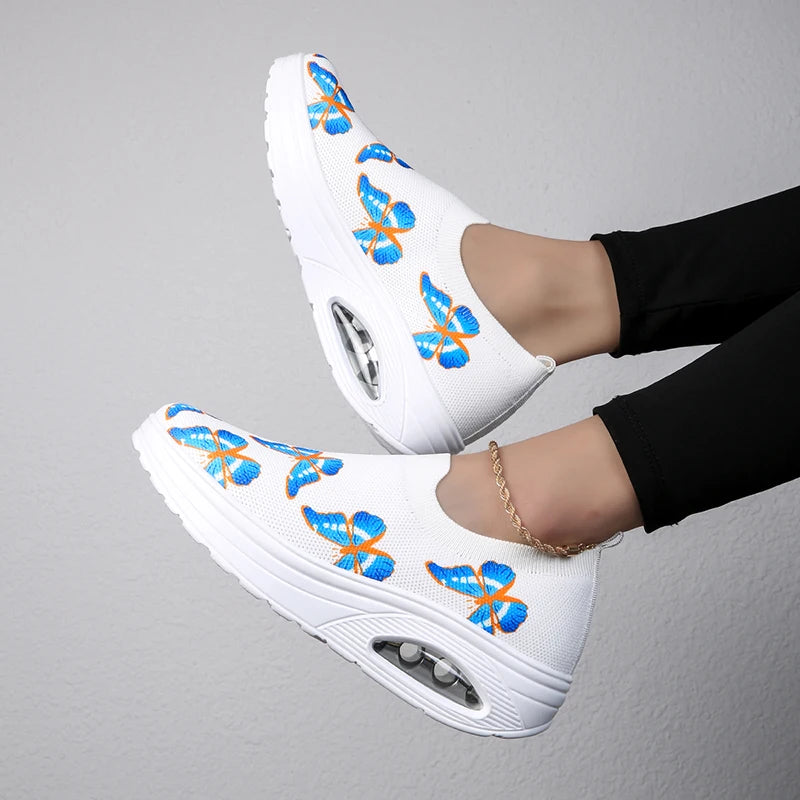 2025 Air Cushion Ladies Casual Sports Shoes Breathable Comfortable Wedge Heel Thick Sole Sneakers Lace-up Walking Shoes 36-42