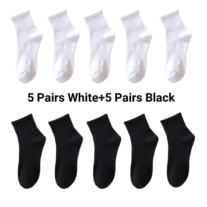5/7/10 Pairs Solid Color Sports Socks High Elasticity Unisex Casual Breathable Socks for Office Sneakers Work All Seasons
