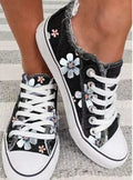 2022 New Women Comfortable  Denim Canvas Flats Flower Vulcanized Female Summer Fashion Lace-up Sneakers Ladies Casual Shoes