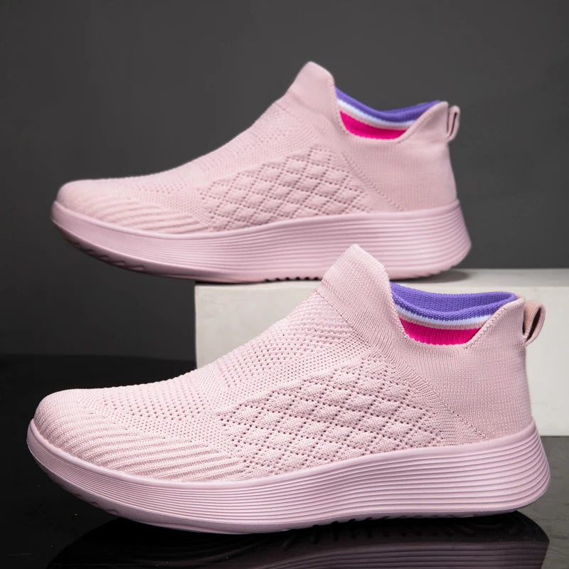 2025 Women's Casual Sneakers Shoes Fashion Fly Knitting Breathable Mesh Elevator Shoes Slip On Shoes Unsiex Loafers Large Size