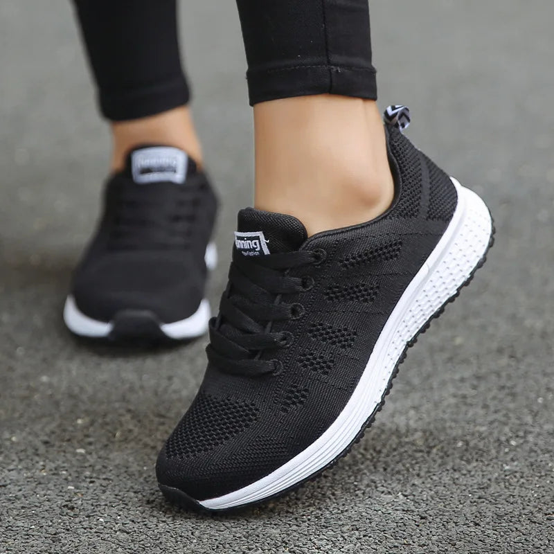 2025 Women Mesh Breathable Soft Sole Sneakers Lace Up Wedge Platform Shoes Ladies Outdoor Casual Sport Shoes