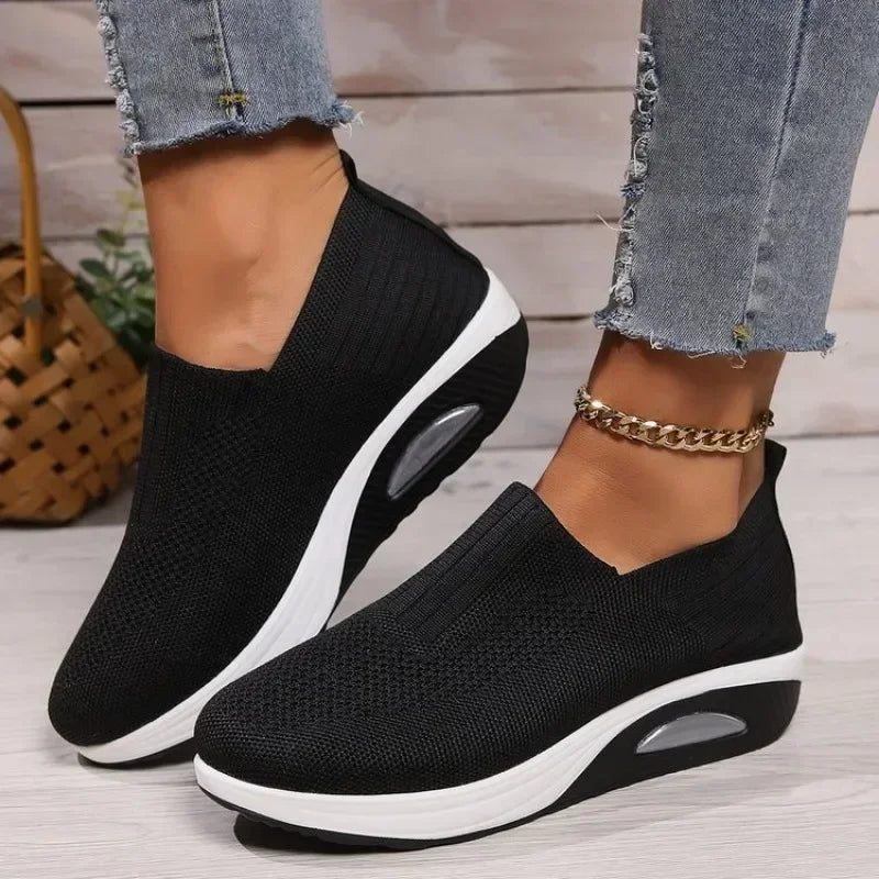 2025 New Fashion Women Mesh Breathable Vulcanized Sneakers Woman Platform Solid Color Casual Shoes Ladies Wedges Walking Shoes