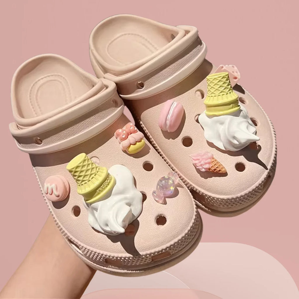 2024 Funny Ice Cream Charms For Clog Shoe Decoration Diy Detachable Clog Accessory, Creative Summer Footwear Decoration