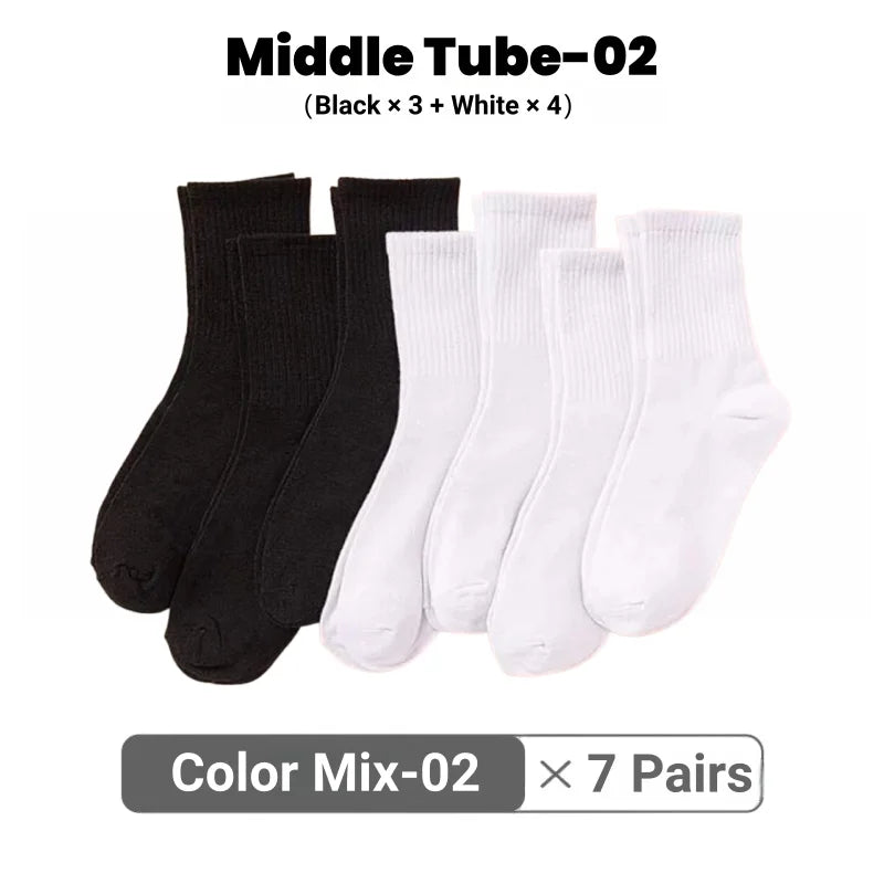 5/7/10 Pairs Solid Color Sports Socks High Elasticity Unisex Casual Breathable Socks for Office Sneakers Work All Seasons