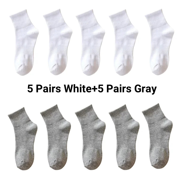 5/7/10 Pairs Solid Color Sports Socks High Elasticity Unisex Casual Breathable Socks for Office Sneakers Work All Seasons