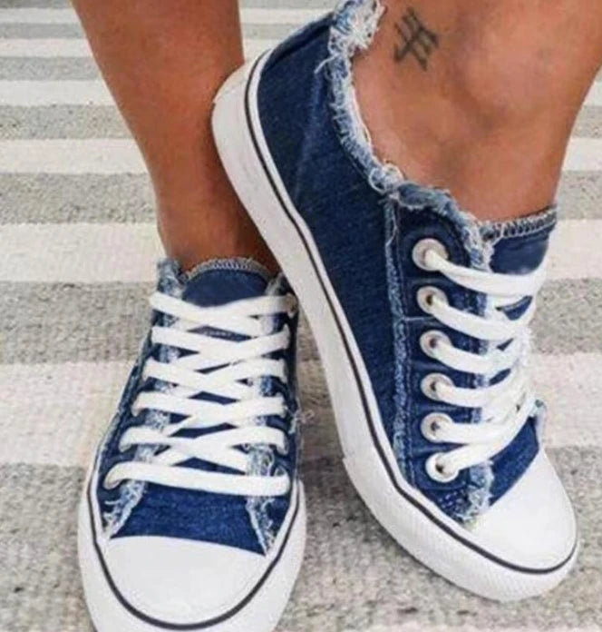 2022 New Women Comfortable  Denim Canvas Flats Flower Vulcanized Female Summer Fashion Lace-up Sneakers Ladies Casual Shoes
