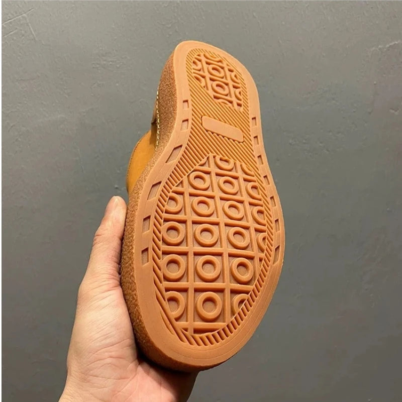 2025 New Men's Fleece Lined High Top Shoes, Retro Leather Work Boots with Chunky Sole, All-Day Comfort Winter Casual Sneakers