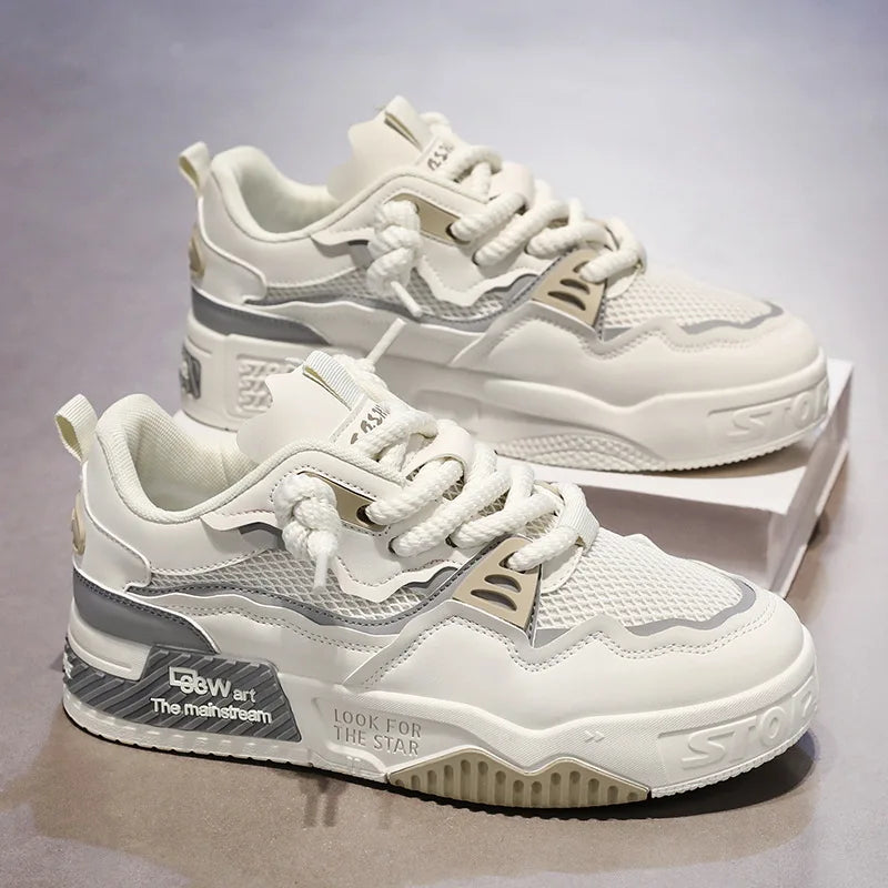 2025 new large-sized men's shoes, all-season fashion and versatile, soft-soled white sneakers and sports shoes