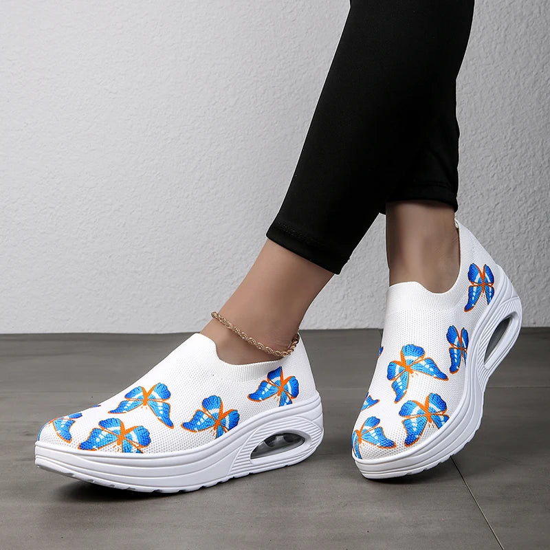 2025 Air Cushion Ladies Casual Sports Shoes Breathable Comfortable Wedge Heel Thick Sole Sneakers Lace-up Walking Shoes 36-42