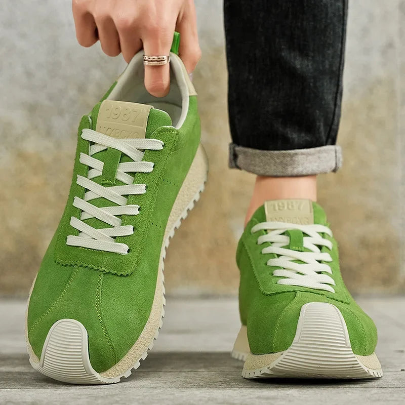 2025 Comfortable Low Cut Suede Leather Green Platform Trainers Sporty Zapatillas Deporte Shoes Retro Men's Casual Sneakers